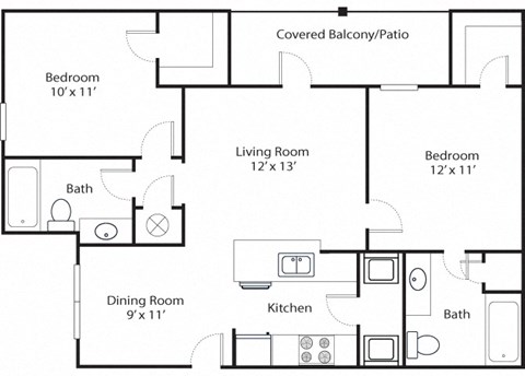 pines 2x2 955 sf floor plan at Chenal Pointe at the Divide, Little Rock, Arkansas